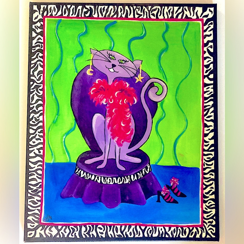 Whimsical cat art on 16x20” canvas wall art